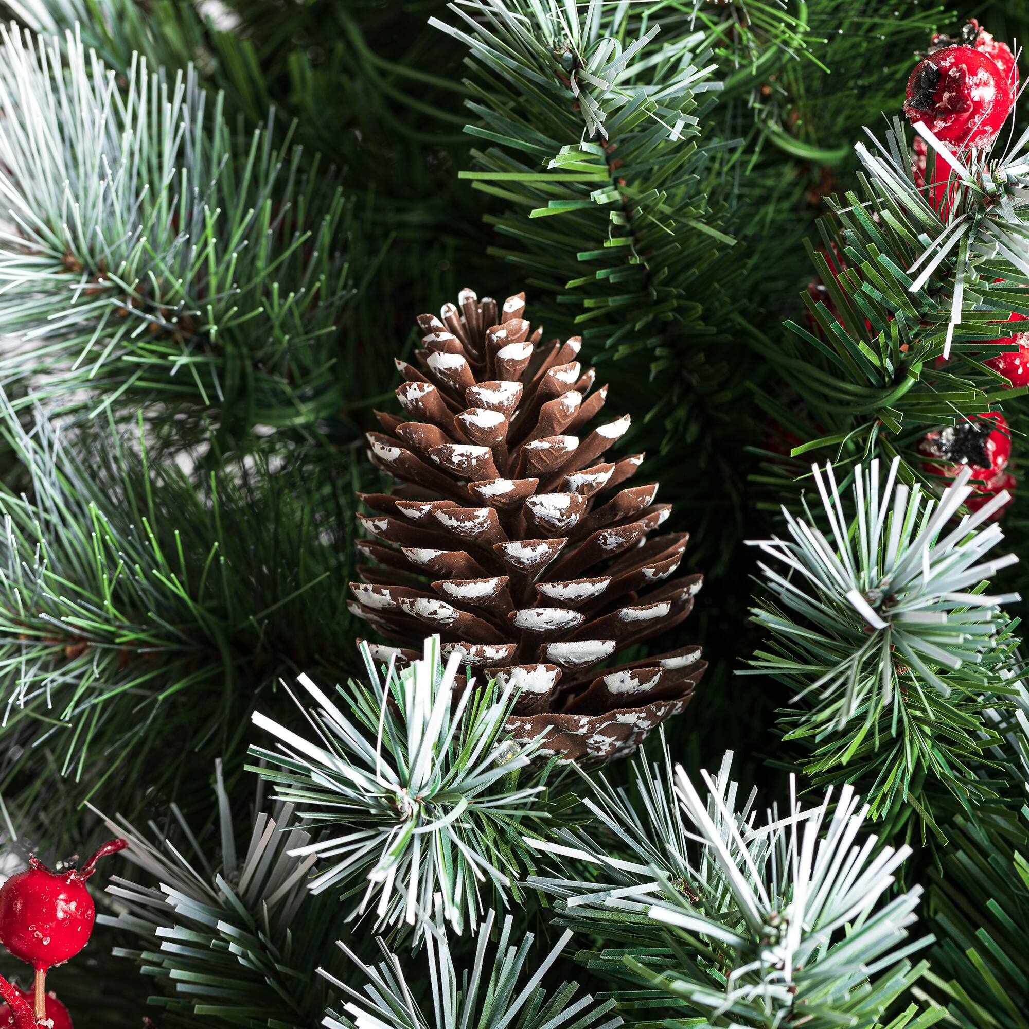 6ft. Pre-Lit Greenery Pinecones & Red Berries Artificial Christmas Porch Tree, Warm White LED Lights